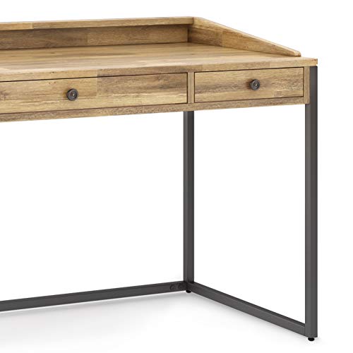 SIMPLIHOME Ralston SOLID WOOD and Metal Modern Industrial 60 inch Wide Home Office Desk, Writing Table, Workstation, Study Table Furniture in Distressed Golden Wheat with 2 Drawerss