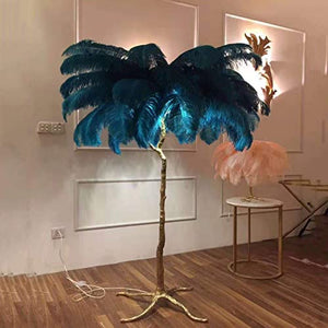 YKLL Modern Ostrich Feather Floor Lamp, Nordic Resin Standing Lamp, Peacock Blue - H:2M