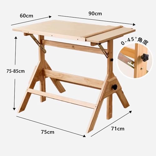 oiakus Wood Drafting Table with Tilting Enlarge Tabletop and T-Square Ruler