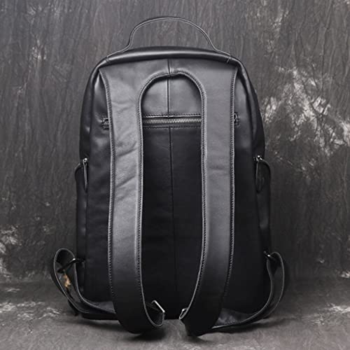KTNG Travel Men's Leather Large Business Backpack,Cowhide School 15-inch Laptop Daypack, Women's Large-Capacity Travel Rucksack (Color : Black, Size : 11x31x44cm)