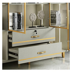 HIHELO White Glass Door Bookcase 160cm Gold Fashion Bookshelf