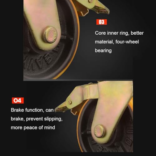 VoOqo Industrial Castor Wheels 200mm, Heavy Duty Caster Set for Furniture Mobile Unit/Worktop