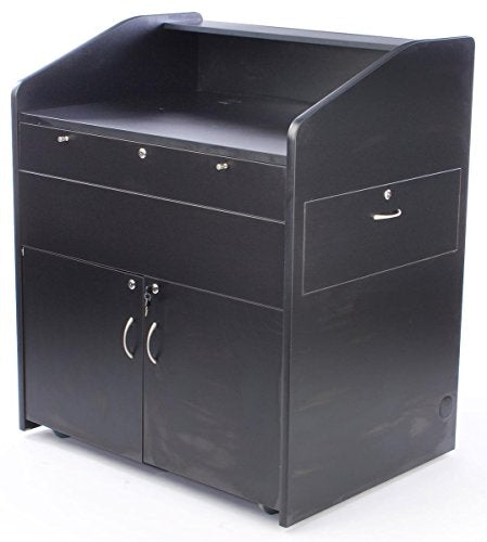 Displays2go Presentation Podium with PC Station, Sliding Drawers, Locking Cabinet, Rolling (LMMD40BK)