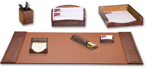 Dacasso Brown Crocodile Embossed Leather Desk Set, 7-Piece