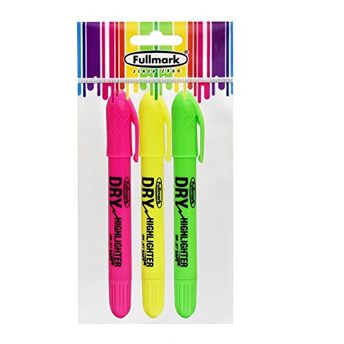 Fullmark Twist and Glide Bible Dry Highlighter, Non-bleed, Inkjet Safe, Neon Assorted Colors, Yellow, Green, Pink, 3-count kit,