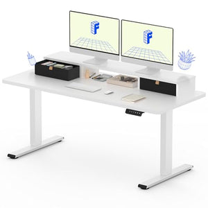 FLEXISPOT Electric Standing Desk with Drawer, Adjustable Height & Storage Shelf, Ergonomic Monitor Stand (White, 55 inch)
