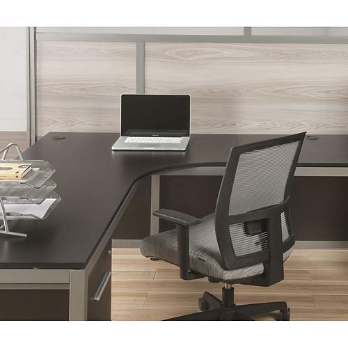 at Work Corner Desk with User Curve 72"W x 72"D Espresso Laminate/Brushed Nickel Painted Metal Legs