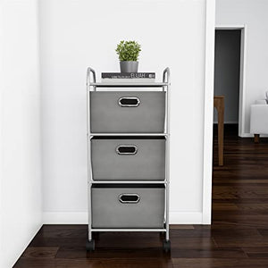 None Rolling Storage Cart with Fabric Bins - 4 Drawer Filing Cabinet (Color: 3 Drawer)