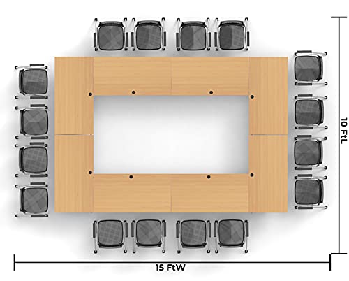 Team Tables 16 Person Beech Folding Training Tables Set with Chairs & Modesty Panels