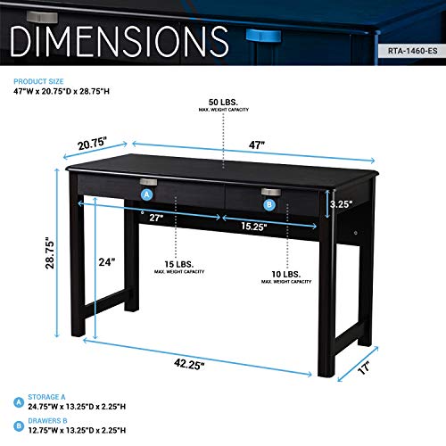 Techni Mobili Modern Writing Desk with Storage, 28.8" x 21" x 47.3", Espresso