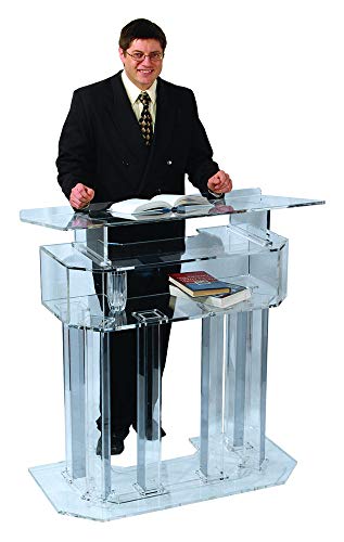 Kingdom, Inc. Clear Acrylic 3 Tier Lectern by AVTronics - 6 Column Base, Wide Middle Shelf