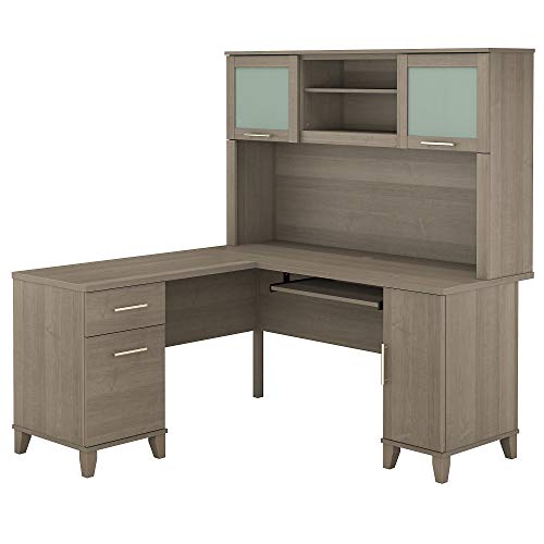 Bush Furniture Somerset L Shaped Desk with Hutch, 60W, Ash Gray
