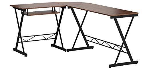 Flash Furniture Teakwood Laminate L-Shape Computer Desk with Pull-Out Keyboard Tray