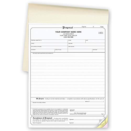 CheckSimple Contractor Job Proposal/Estimate Quote Form Books - General Use 8 1/2" x 11" (1000 3-Part Forms)