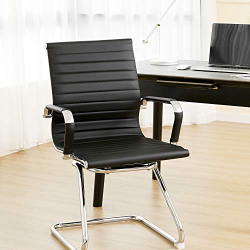 KLASIKA Leather Office Guest Chairs Set of 8 with Sled Base