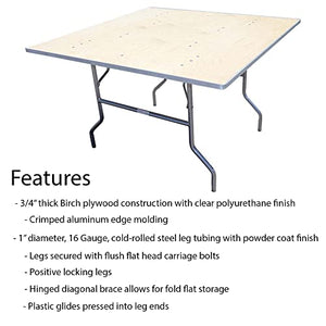 TentandTable 60-Inch Square Birch Wood Folding Table | Heavy Duty | Aluminum Edge | 30-Inch Height | 2 Pack