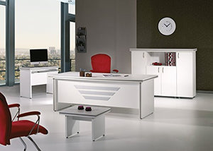 Casa Mare Modern New Star 5 Piece Office Furniture Set | Office Desk | Home Office Furniture | White Office Furniture | White and Metalic Grey (71")