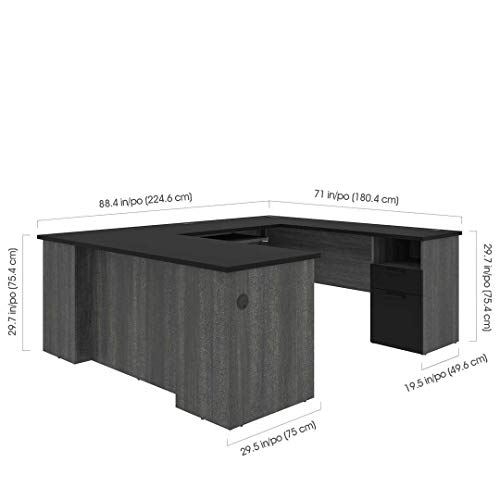 Bestar Norma 71W U or L-Shaped Desk in Black & Bark Gray