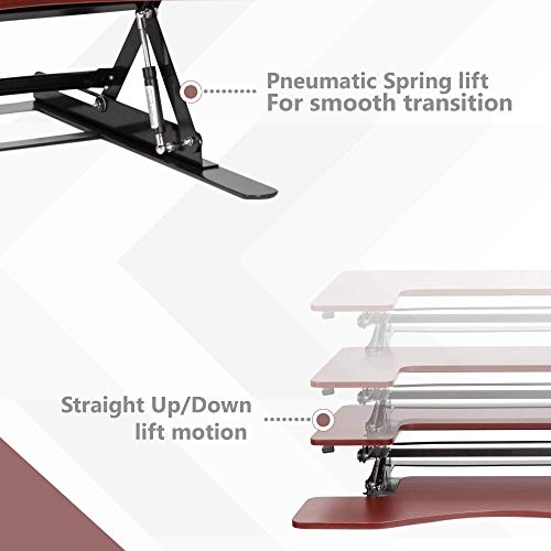 Halter Height Adjustable Pre-Assembled Standing Desk Converter, Elevating Desktop Riser, Standing Desk for Sit or Stand Computer Workstations, 36 Inches; Cherry