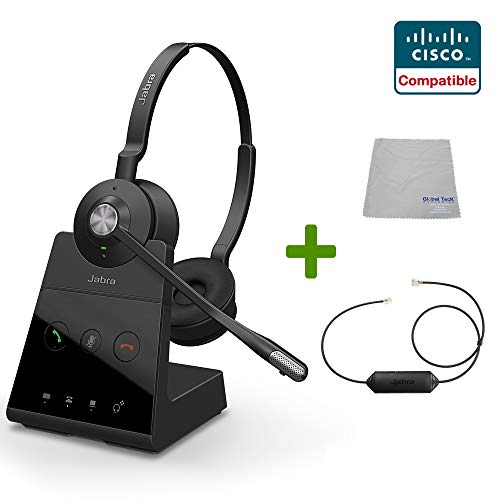 Cisco Compatible Jabra Engage 65 Wireless Headset Bundle with EHS Adapter | Cisco IP-Phones, Jabber, Spark, Finesse, CIPC, CUPC, CUCILync, PC/MAC, USB, Bluetooth (Stereo - EHS - Cloth)