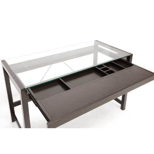 Baxton Studio Idabel Dark Brown Wood Modern Desk with Glass Top