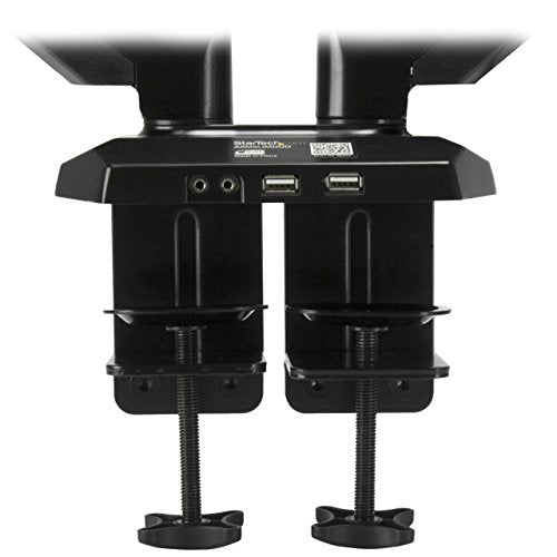 StarTech.com Desk Mount Dual Monitor Arm - Adjustable - Supports Monitors 12” to 30” - Full Motion VESA Mount Double Monitor Arm - Desk Clamp - Black (ARMSLIMDUO)