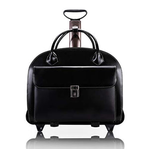 McKleinUSA W Series, Glen Ellyn, Top Grain Cowhide Leather, 15" Leather Patented Detachable -Wheeled Ladies' Laptop Briefcase, Black (94365), One Size