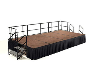 National Public Seating Stage Package with Medium Hardboard Floor and Box Pleat Black Skirting - 24 x 96 x 192 in.