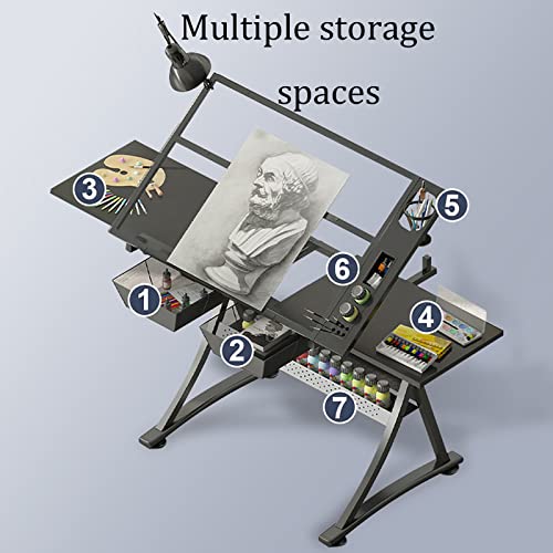 EESHHA Adjustable Glass Drawing Table with Storage