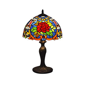 MaGiLL Tiffany Style Vintage Desk Lamp 12" Wide Stained Glass Floral Pattern - Ideal for Bedrooms, Living Rooms, and Study - E26/E27 Socket