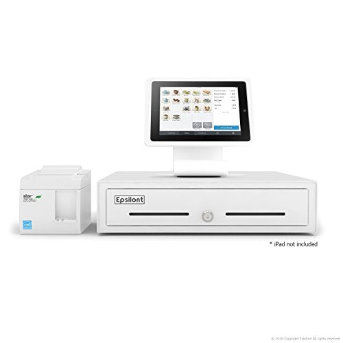 Square POS Bundle - Stand for iPad 6 2018, 5 2017, iPad Pro 9.7", iPad Air 2 and iPad Air - A-SKU-0274, Star Micronics TSP143IIU USB Receipt Printer and Epsilont Cash Drawer (White)