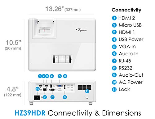 Optoma Laser Home Theater Projector with HDR | 4K Input | 4000 Lumens | Lamp-Free 30,000 Hours | 1.3X Zoom | Quiet 32dB | Crestron Compatible, White