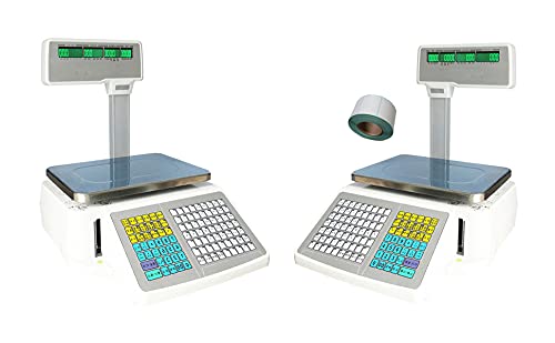 INTBUYING Digital Price Label Printing Scale, with 1roll 400sheets Thermal Label, Four-Window with Vertical Pole, Double-Sided LCD Display (33LB 15KG Capacity )