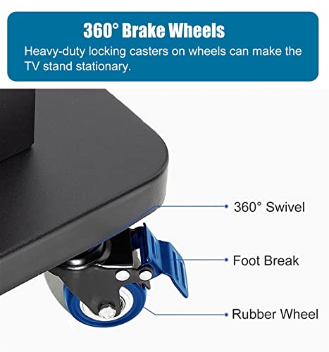Generic Mobile TV Floor Stand/Cart for 75/70/65/60 Inch Flat Screens, Black Metal Rolling TV Trolley