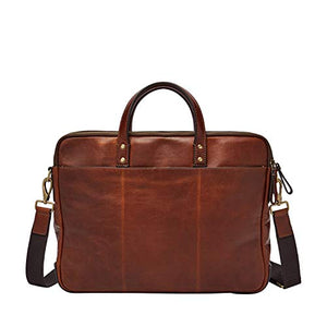 Fossil Men's Haskell Leather Double Zip Briefcase Messenger Laptop Bag, Cognac