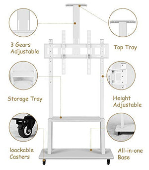 LEFEDA Mobile TV Cart, White Universal Stand for 32-70 Inch TVs, Heavy Duty with AV Shelf & Mount, 120Kg Load