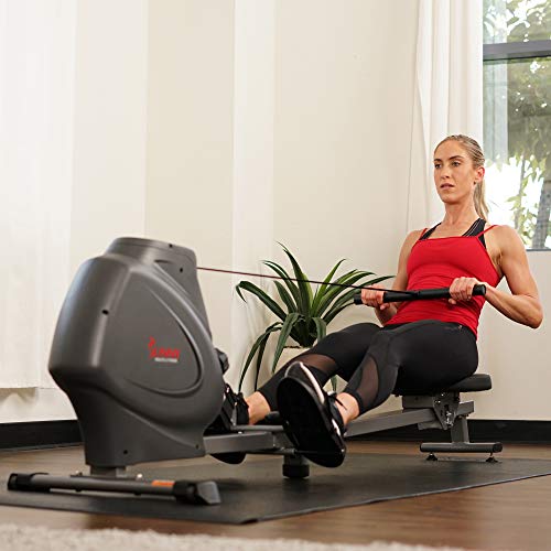 Sunny Health & Fitness Compact Folding Magnetic Rowing Machine with LCD Monitor, Bottle Holder, 43 Inch Slide Rail, 285 LB Max Weight - Synergy Power Motion - SF-RW5801, Silver