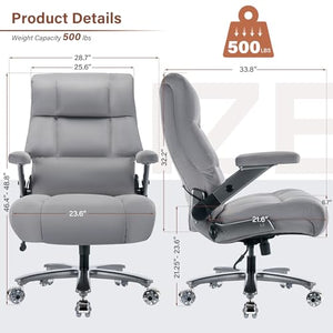 OPOWING Big and Tall Office Chair 500lbs - Fabric Executive Desk Chair with Adjustable Lumbar Support, 3D Flip Up Arms, Grey