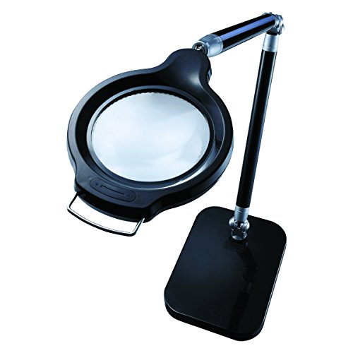 BLACK+DECKER PureOptics Summit Zoom Magnifier 10W Flicker-Free Natural Daylight LED Desk Lamp, 5-Diopter Lens, USB Port, 6 Dimming Levels (416 Lumens), Black (LED10ARCMAG-BLK)