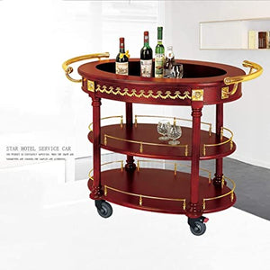 TONPOP Oval-Shaped Wine Cart with Food Delivery & Dessert Service, 3-Tier Wooden Mobile Dining Cart (Brown, 100x60x92CM)