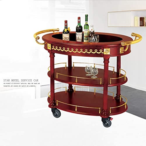 TONPOP Oval-Shaped Wine Cart with Food Delivery & Dessert Service, 3-Tier Wooden Mobile Dining Cart (Brown, 100x60x92CM)