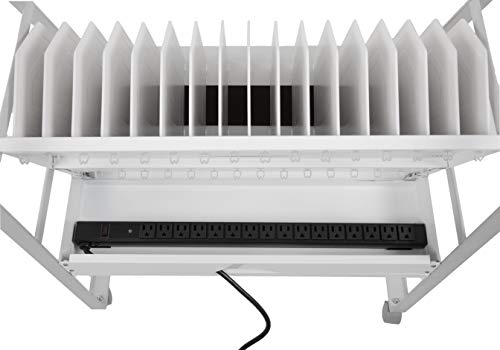 Line Leader 16 Unit Mobile Charging & Storage Cart | Open Charging Cart Holds Tablets, Laptops & Chromebooks | Includes 16-Outlet Power Strip with Surge Protection | Ideal for School & Library (White)