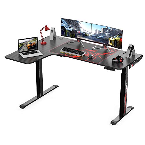 Eureka Ergonomic Standing Desk 61", Electric Height Adjustable L Shaped Corner Desk Home Office Standing Computer Desk Modern Workstation Writing Desk Table with Free Large Mouse Pad, Black Left Side