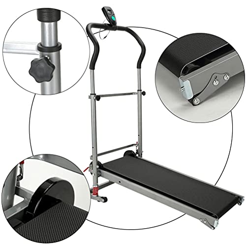220 lbs Walking Running Treadmill with LCD Display, Compact Folding, Portability Wheels,Shock-Absorbing Folding Manual Treadmill for Home Gym Fitness Exercise(Black,USA in Stock)