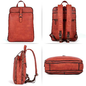 Womens Backpack Purse Vegetable Tanned Full Grain Leather 15.6 Inch Laptop Travel Business Vintage Large Shoulder Bag Reddish Brown