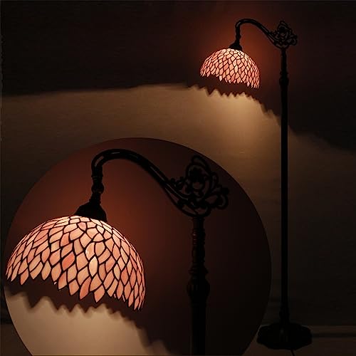WERFACTORY Tiffany Floor Lamp Pink Stained Glass Wisteria Light 12X12X66 Inches Pole Torchiere