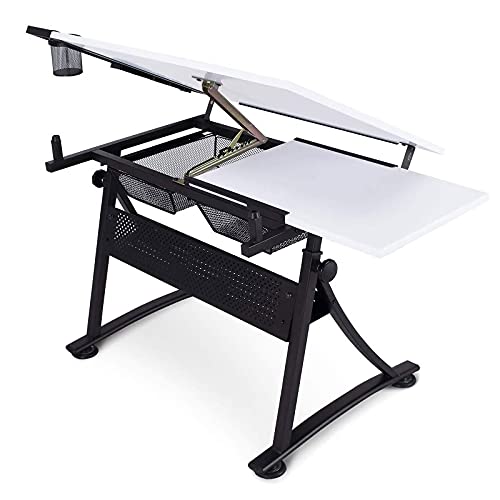VejiA Drafting Table with Storage, Height Adjustable Tiltable Art Desk