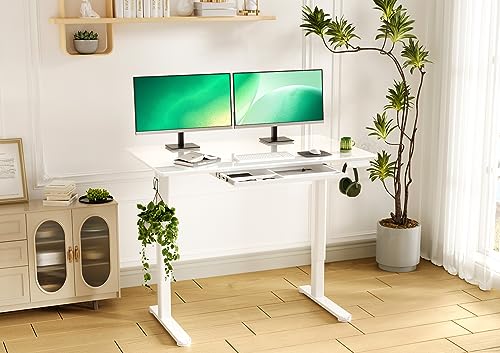 INNOVAR Glass Standing Desk with Drawers, 40×24 Inch Adjustable - Super White