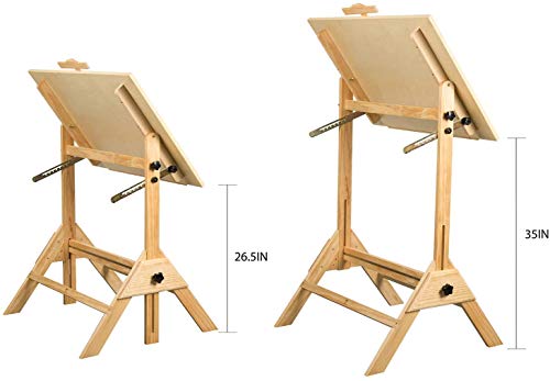 VBARV Solid Wood Drafting Table, Craft Table with Adjustable Height and Tiltable Tabletop for Artwork, Graphic Design, Reading, Writing,Suitable for Designer Painting Workbench