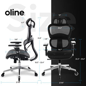 Oline ErgoPro Ergonomic Office Chair with 4D Armrest, 3D Lumbar Support, Blade Wheels - Black